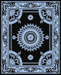 Black Light Blue Floral Medallion Art Nouveau Rug