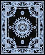 Black Light Blue Floral Medallion Art Nouveau Rug