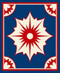 Crimson Red Starburst Blue Medallion Rug