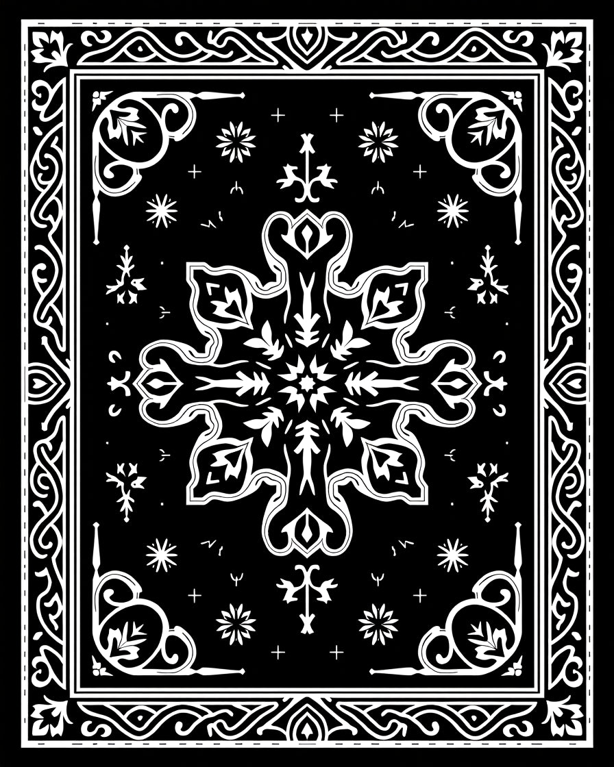 Black and White Floral Mandala Frame Rug