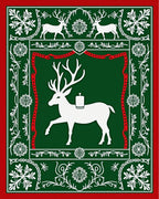 Festive Red Green White Reindeer Frame Rug