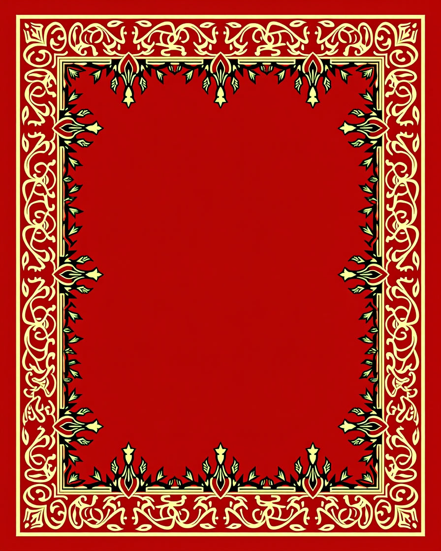 Red Golden Floral Bordered Frame Rug