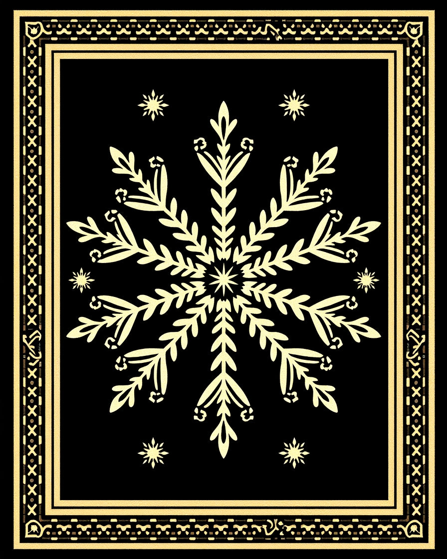 Elegant Black Gold Snowflake Medallion Rug