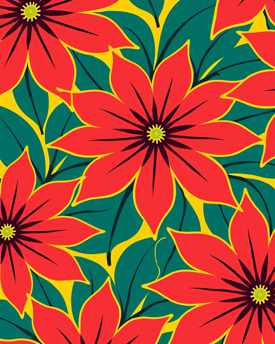 Bold Red Floral Tropical Leaves Rug