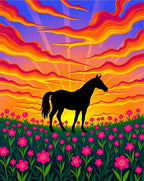 Vivid Sunset Horse Field Floral Rug