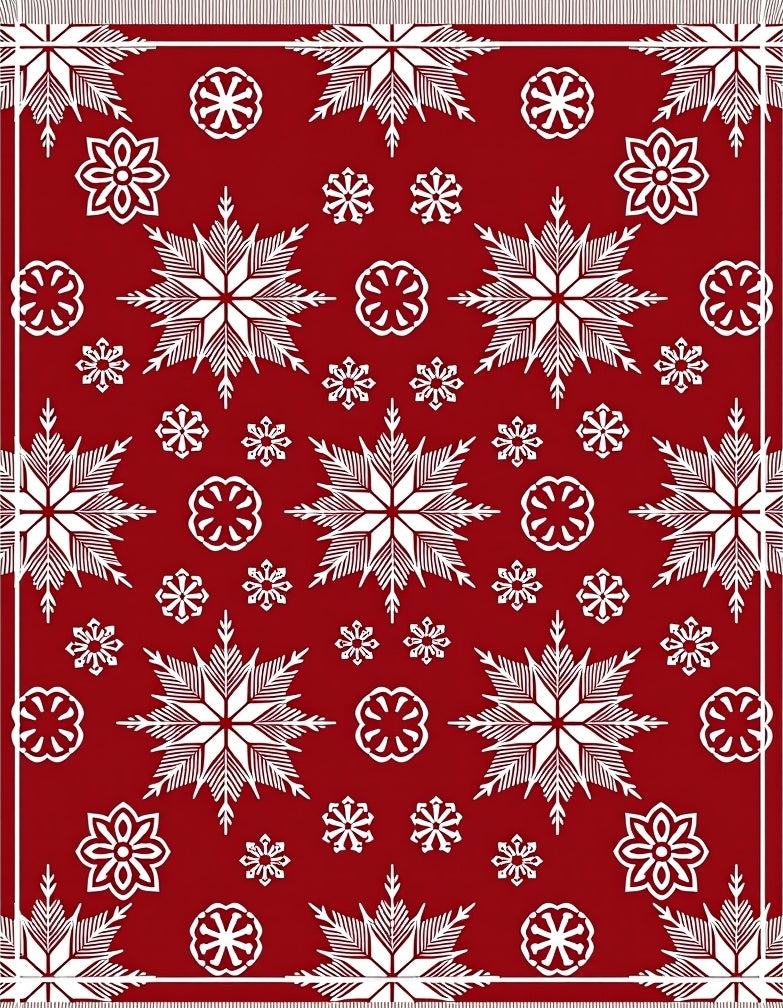Crimson White Snowflake Cluster Medallion Rug