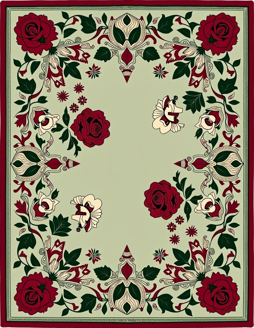 Deep Red Wild Rose Garden Accent Rug