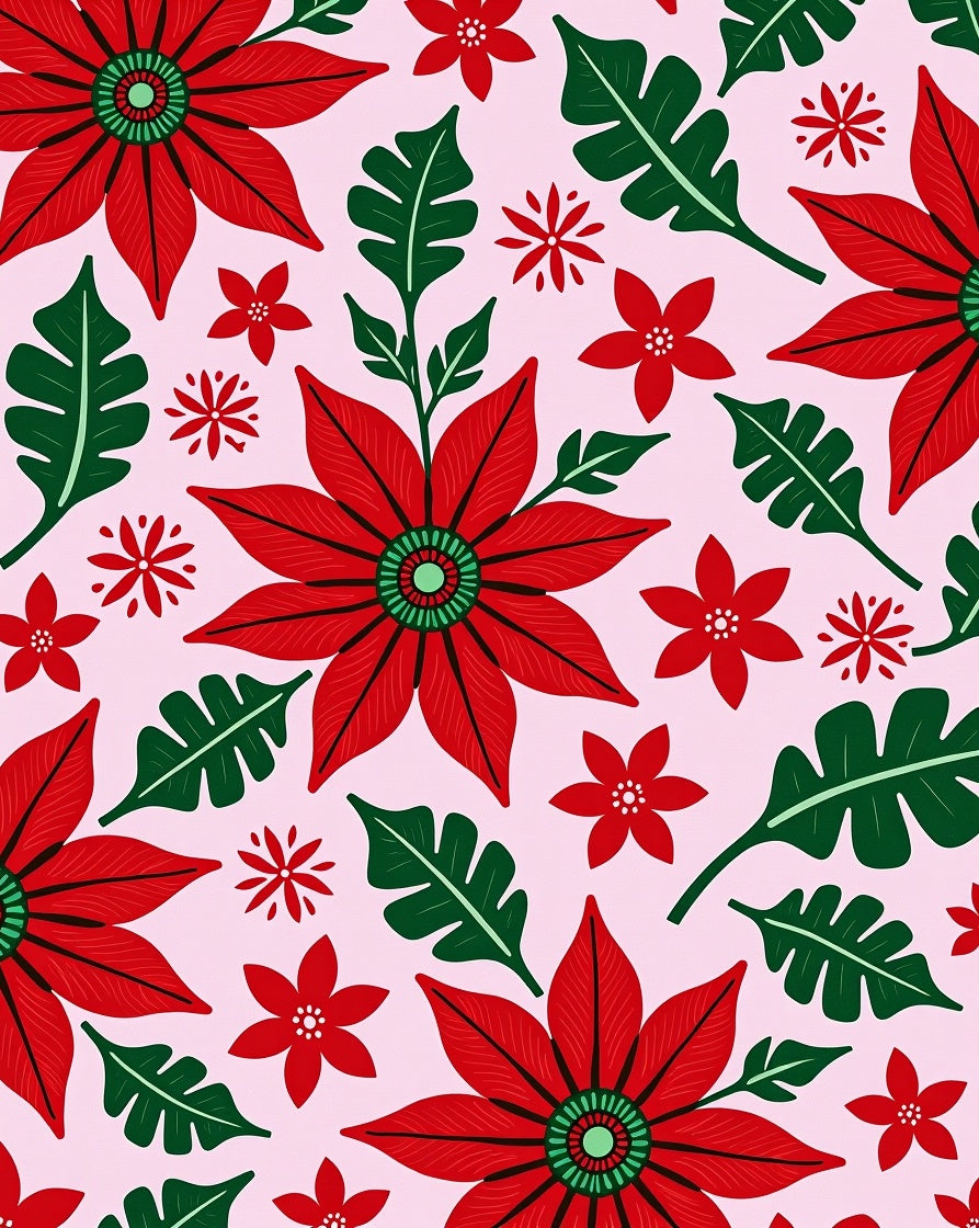 Festive Red Poinsettia Floral Arrangement Rug