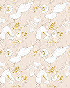 Ethereal White Bird Gold Swirls Rug