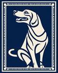 Deep Blue Sitting Dog Graphic Frame Rug