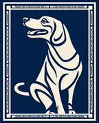 Deep Blue Sitting Dog Graphic Frame Rug