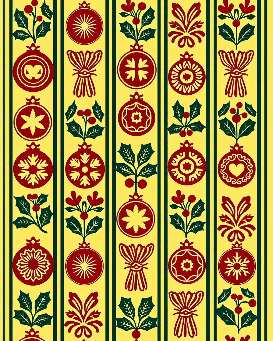 Festive Red Green Holiday Ornaments Rug