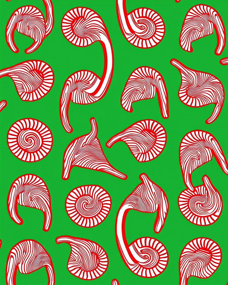Red White Swirls On Green Field Rug