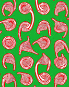 Red White Swirls On Green Field Rug