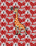 Red Floral Giraffe Whimsical Art Rug