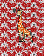 Red Floral Giraffe Whimsical Art Rug