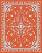 Vibrant Orange Floral Scroll Work Rug