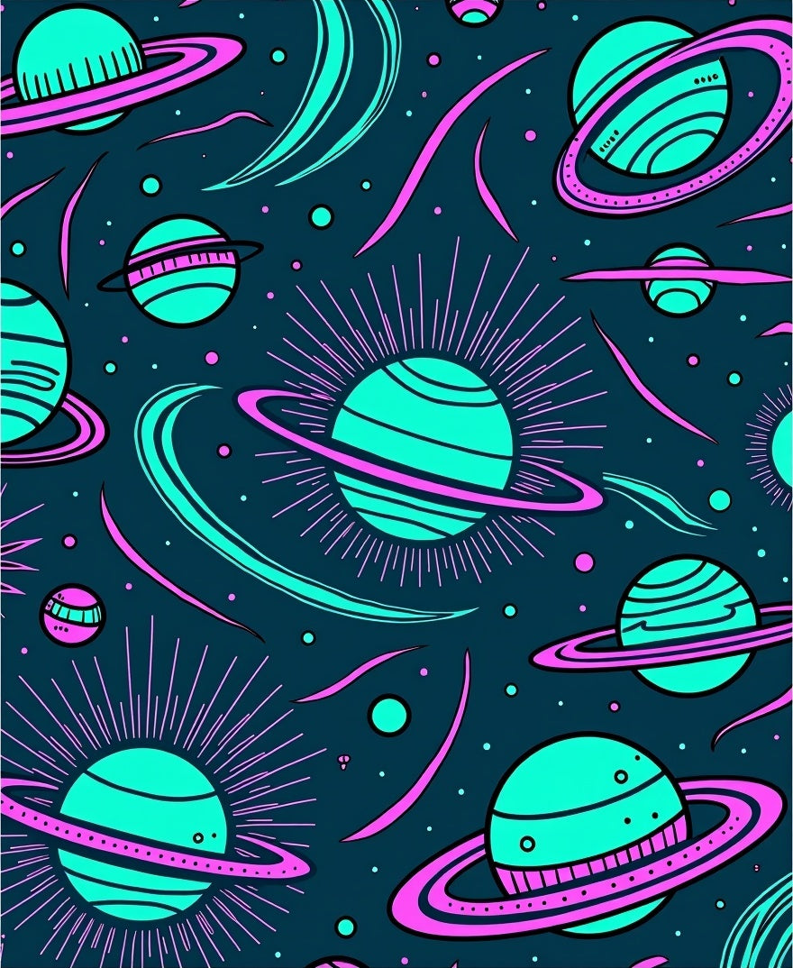 Cosmic Turquoise Pink Swirl Planets Rug