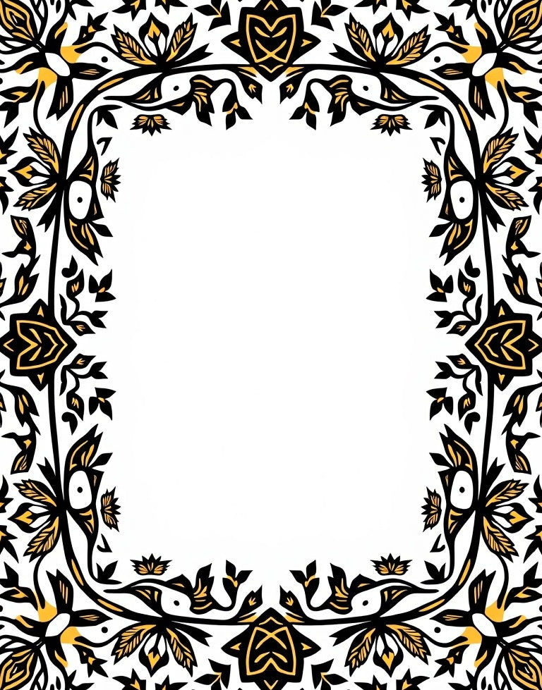 Elegant Black Gold Floral Border Rug