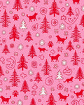 Red Pine Trees and Dogs Whimsical Pink Rug