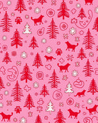 Red Pine Trees and Dogs Whimsical Pink Rug