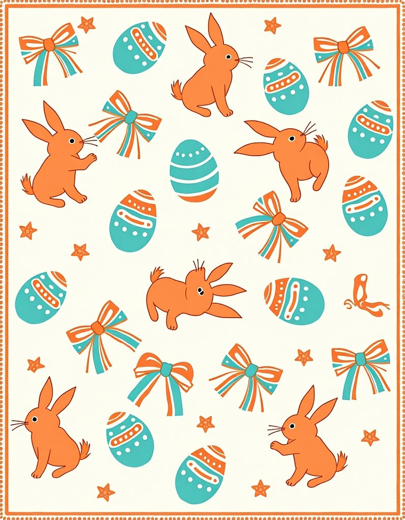 Orange Bunny Turquoise Egg Bows Rug