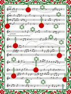 Festive Red Ornament Musical Score Rug