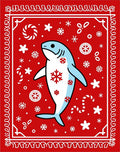 Holiday Blue Shark Festive Snowflakes Rug