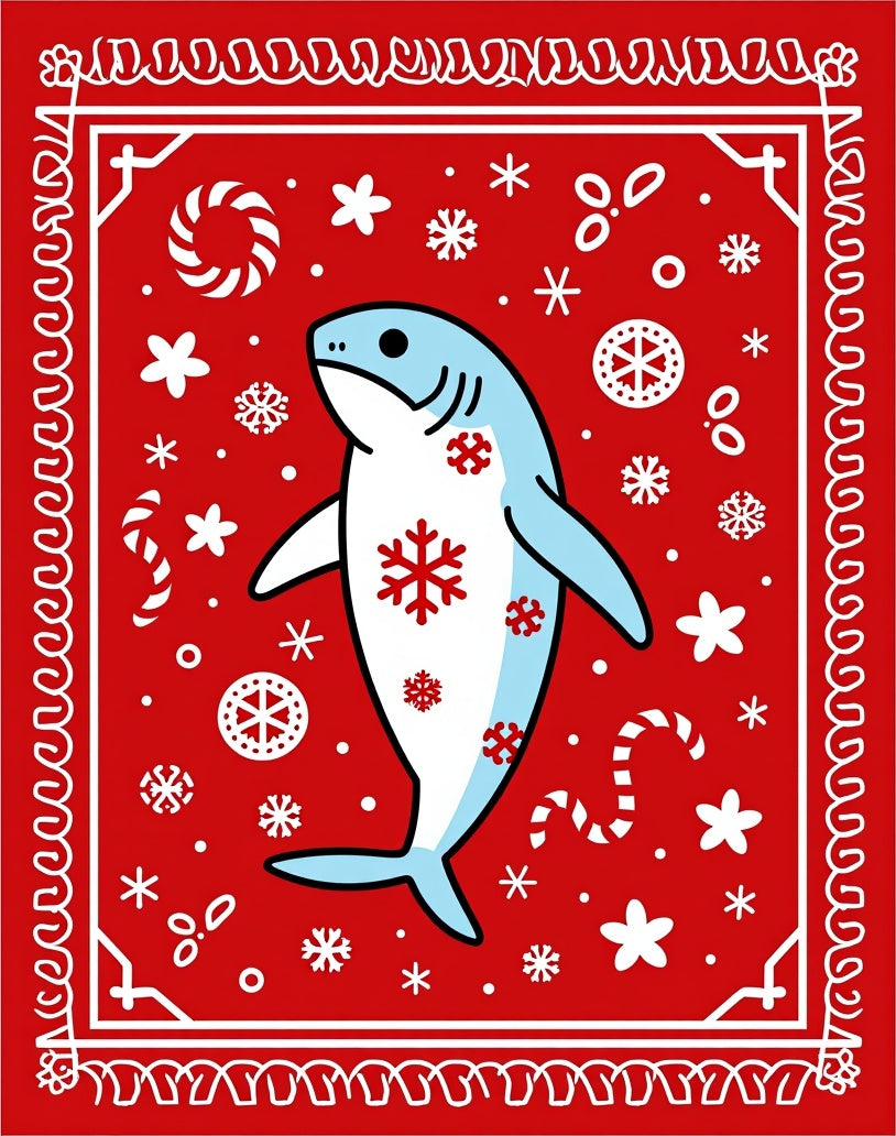Holiday Blue Shark Festive Snowflakes Rug