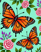 Orange Monarch Butterflies Pink Rose Garden Rug