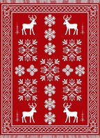 Red White Deer Snowflake Nordic Rug