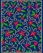 Navy Red Floral Swirl Botanical Rug
