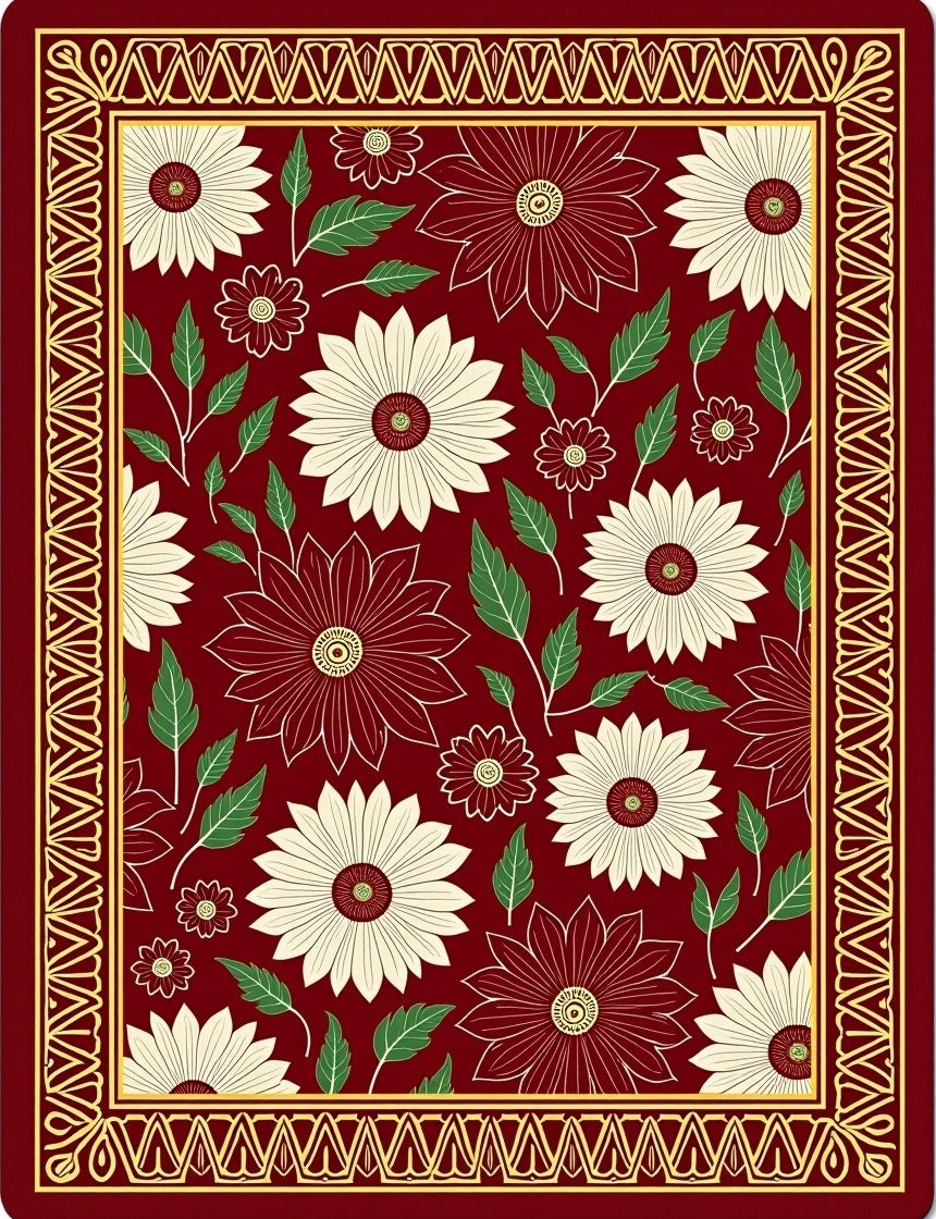 Crimson Floral Medallion Garden Rug