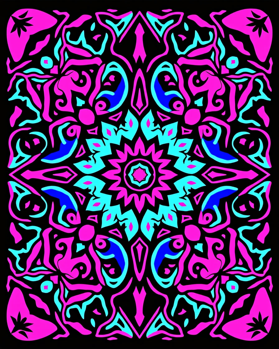 Vibrant Pink Blue Mandala Art Rug
