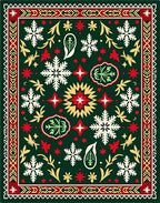 Dark Green Snowflake Festive Floral Rug