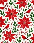 Red Poinsettia Birds Green Foliage Rug