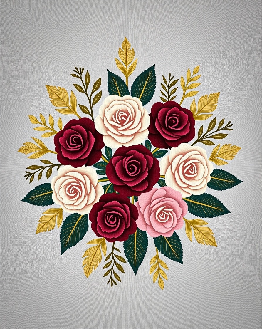 Floral Bouquet Arrangement Red Cream Pink Rug