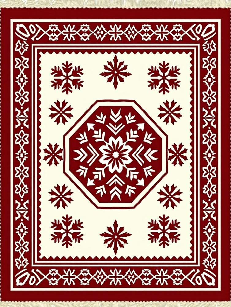 Crimson Snowflake Octagon Border Rug
