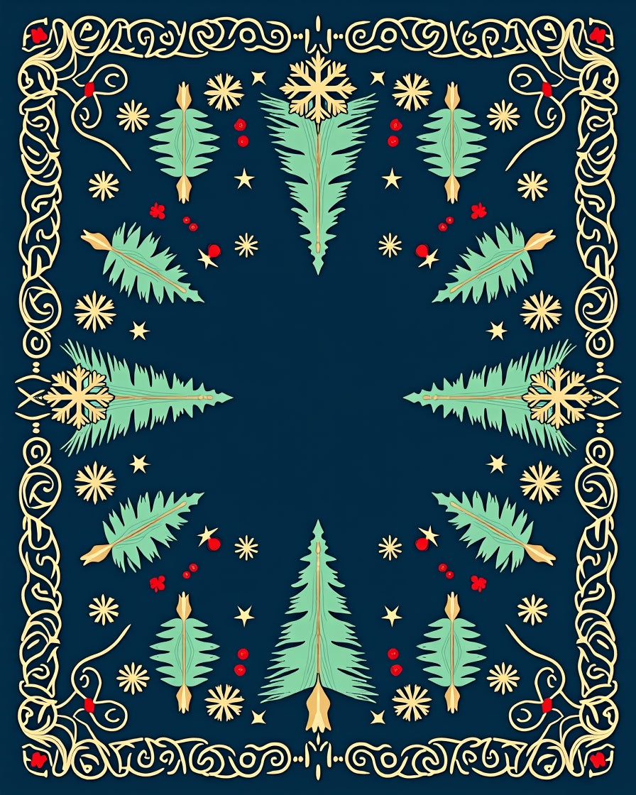 Navy Blue Winter Forest Snowflakes Rug