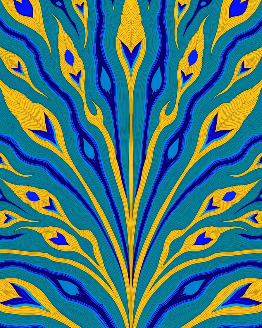 Turquoise Gold Peacock Feather Swirls Rug