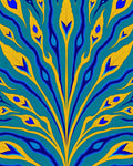 Turquoise Gold Peacock Feather Swirls Rug