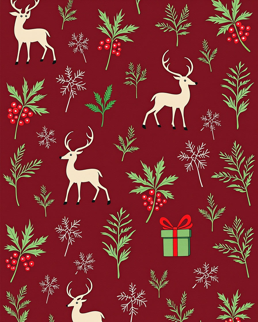 Cream Deer Festive Holly Snowflakes Gift Rug