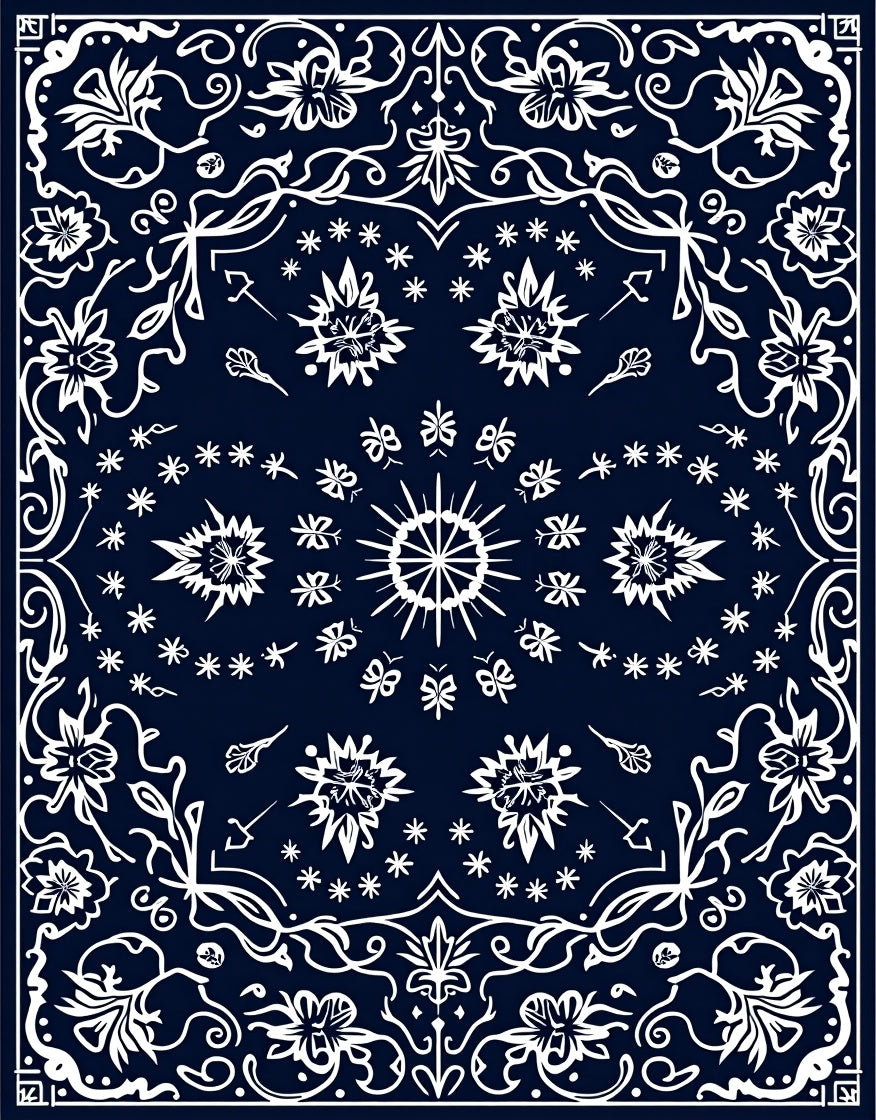 Navy White Floral Garland Sunburst Rug
