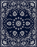 Navy White Floral Garland Sunburst Rug