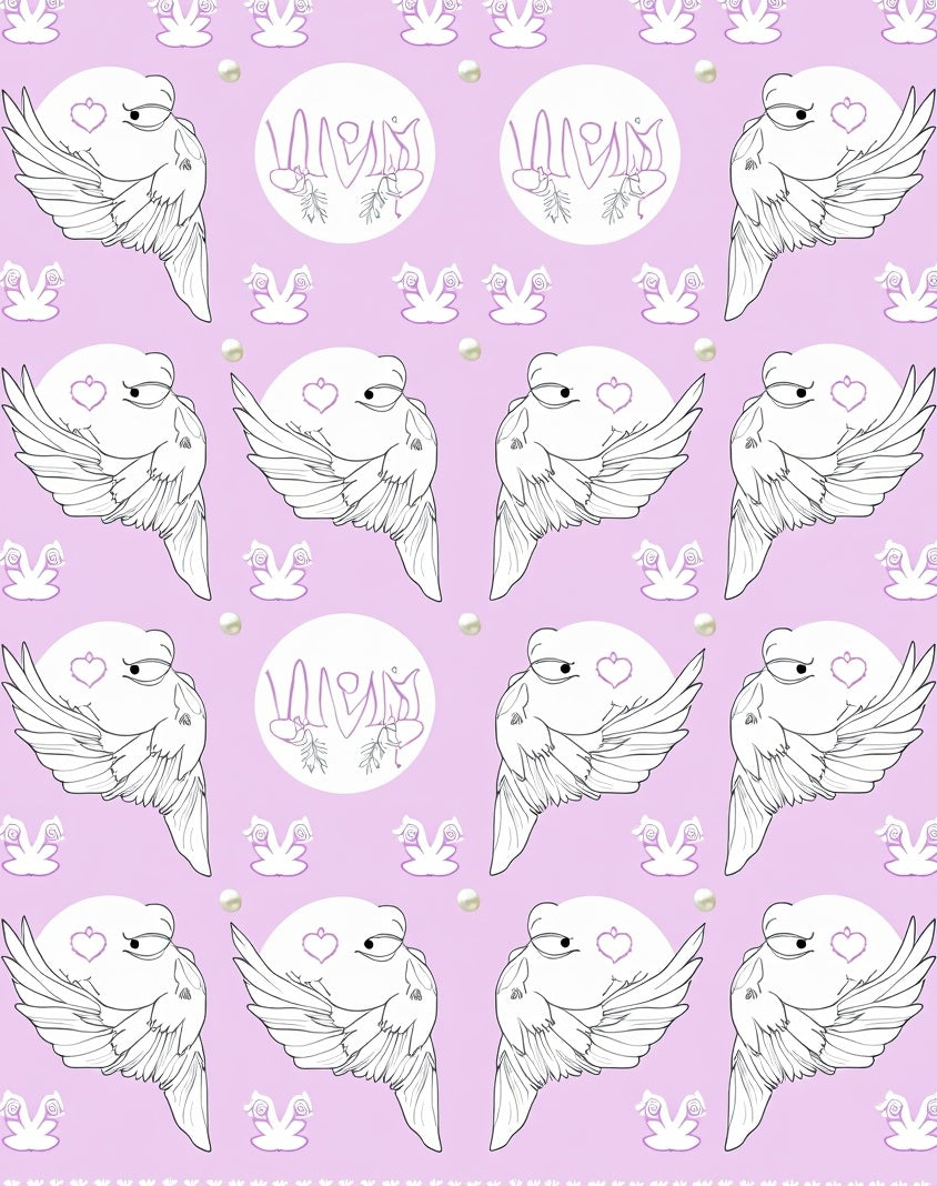 Whimsical White Angelic Feathered Creatures Rug