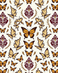 Golden Butterflies and Burgundy Damask Rug