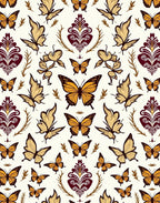Golden Butterflies and Burgundy Damask Rug