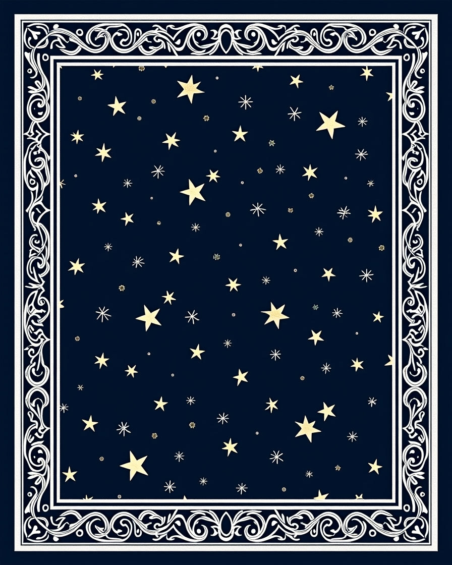 Navy Golden Starry Night Border Rug