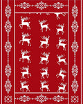 Red White Reindeer Snowflake Border Rug