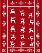 Red White Reindeer Snowflake Border Rug